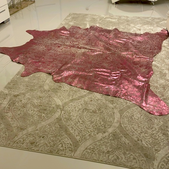 Pink and silver genuine cowhide rug